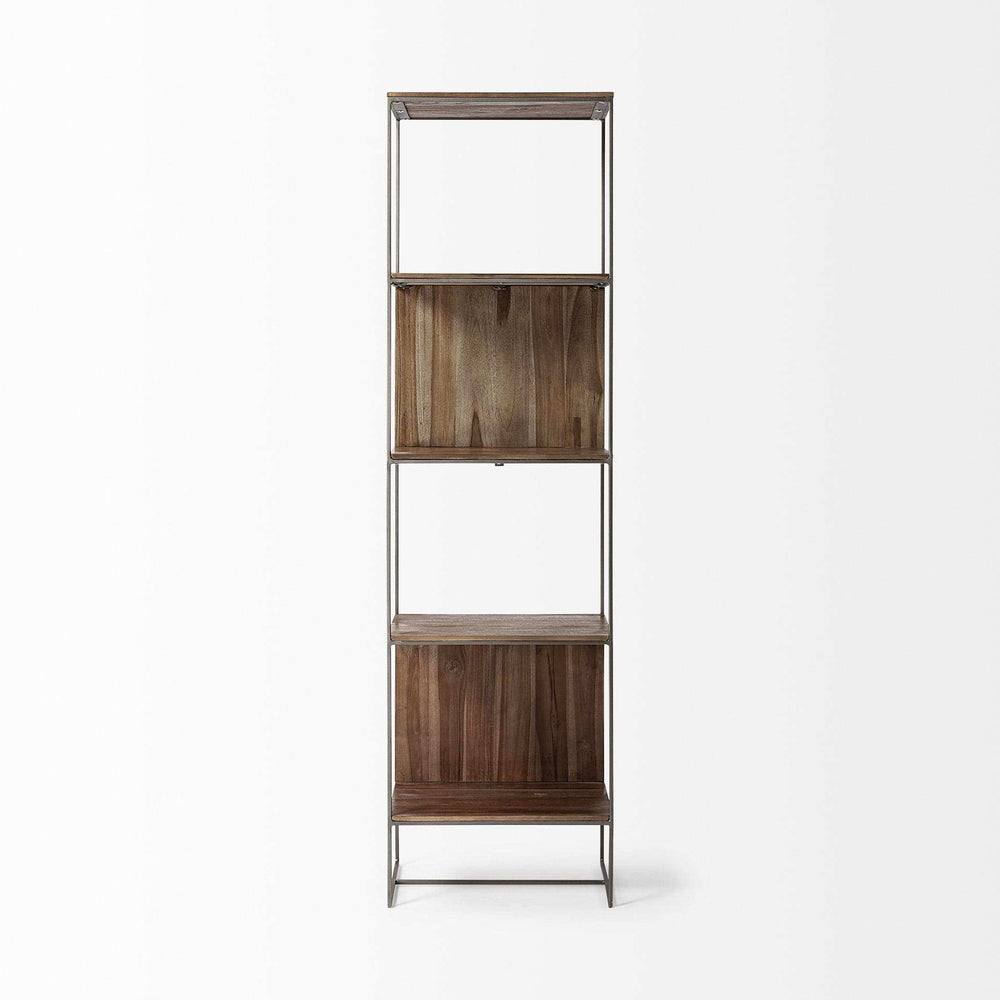 Brown Wood And Silver Metal Frame With 4 Shelf Shelving Unit - Homeroots - Flyclothing LLC