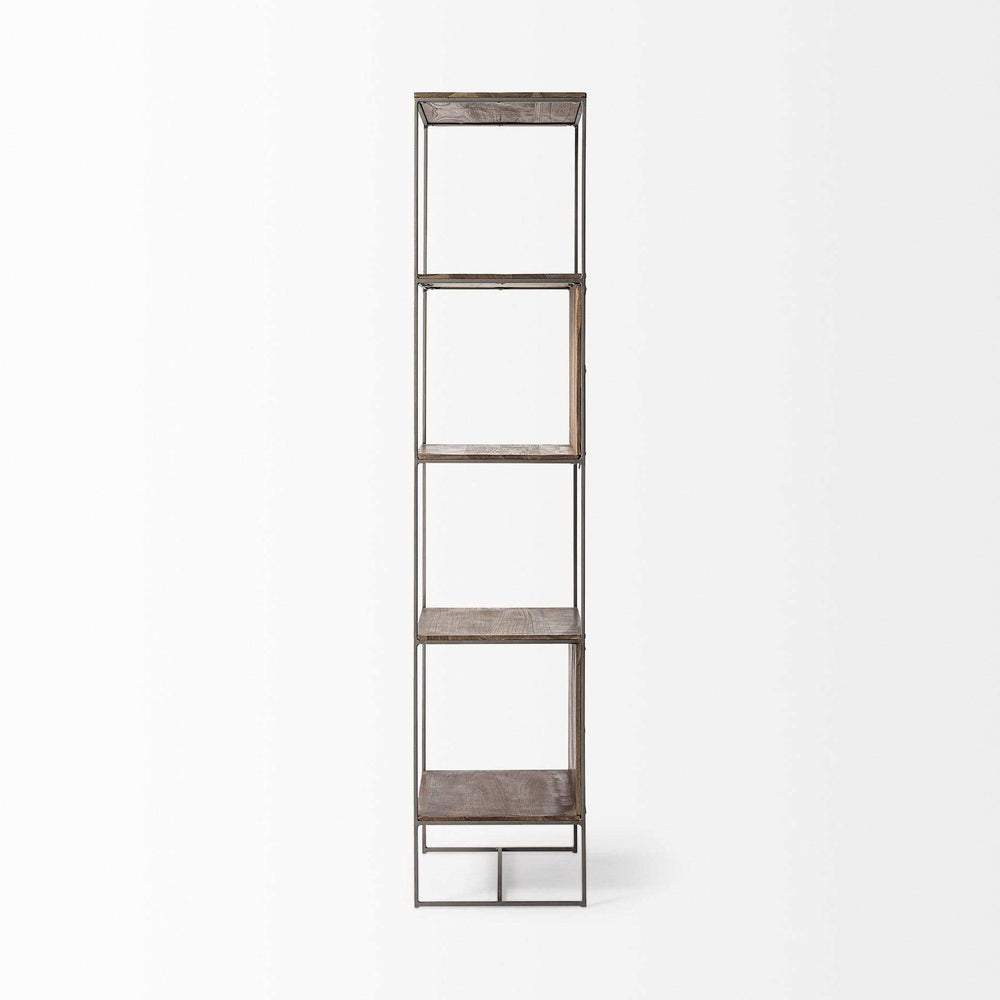Brown Wood And Silver Metal Frame With 4 Shelf Shelving Unit - Homeroots - Flyclothing LLC