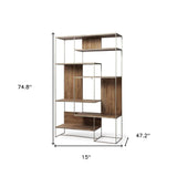 Brown Wood And Silver Metal Frame With 6 Shelf Shelving Unit - Homeroots - Flyclothing LLC
