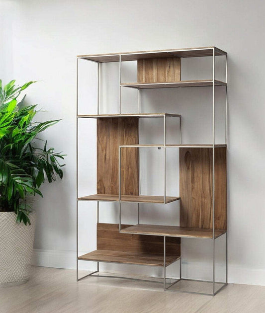Brown Wood And Silver Metal Frame With 6 Shelf Shelving Unit - Homeroots - Flyclothing LLC