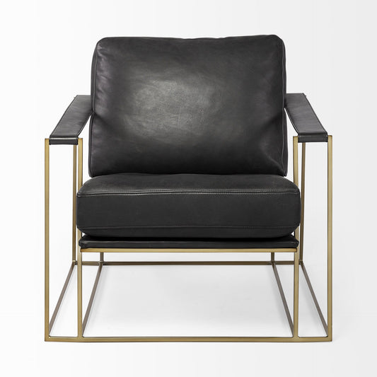 34" Black And Gold Faux Leather Lounge Chair - Homeroots