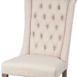 Tufted Cream And Brown Upholstered Linen Wing Back Dining Side Chair - Homeroots - Flyclothing LLC