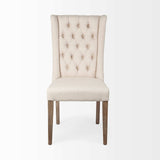 Tufted Cream And Brown Upholstered Linen Wing Back Dining Side Chair - Homeroots - Flyclothing LLC