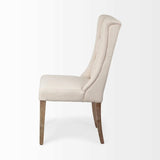 Tufted Cream And Brown Upholstered Linen Wing Back Dining Side Chair - Homeroots - Flyclothing LLC