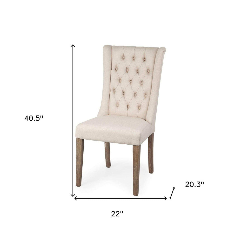 Tufted Cream And Brown Upholstered Linen Wing Back Dining Side Chair - Homeroots - Flyclothing LLC