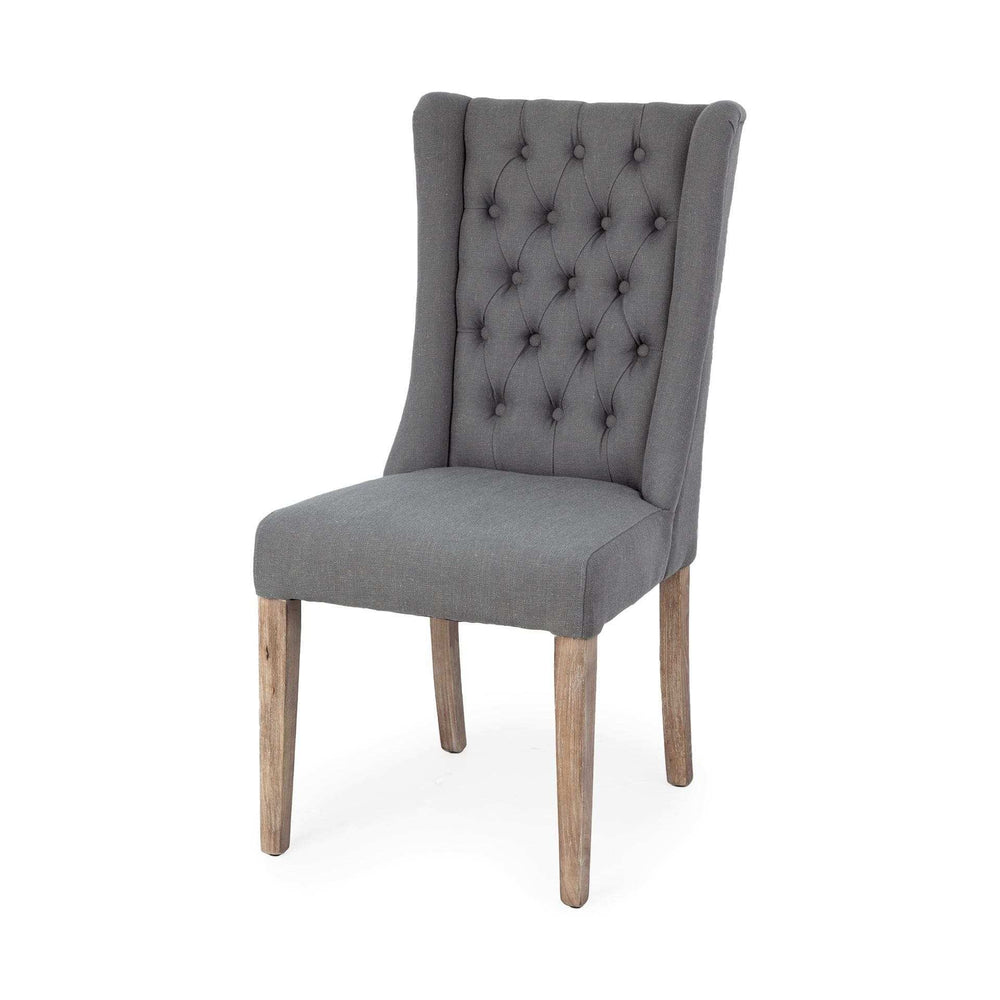 Tufted Gray And Brown Upholstered Linen Wing Back Dining Side Chair - Homeroots - Flyclothing LLC