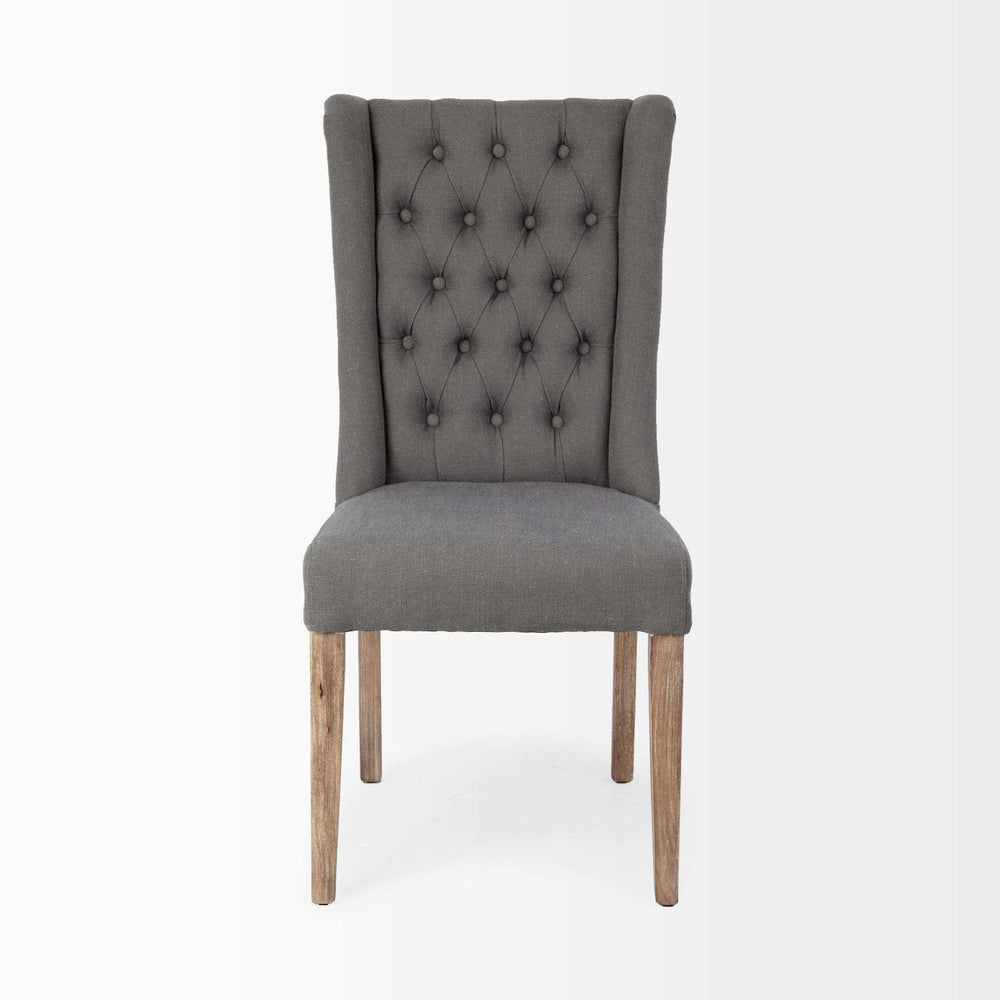 Tufted Gray And Brown Upholstered Linen Wing Back Dining Side Chair - Homeroots - Flyclothing LLC