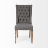 Tufted Gray And Brown Upholstered Linen Wing Back Dining Side Chair - Homeroots - Flyclothing LLC