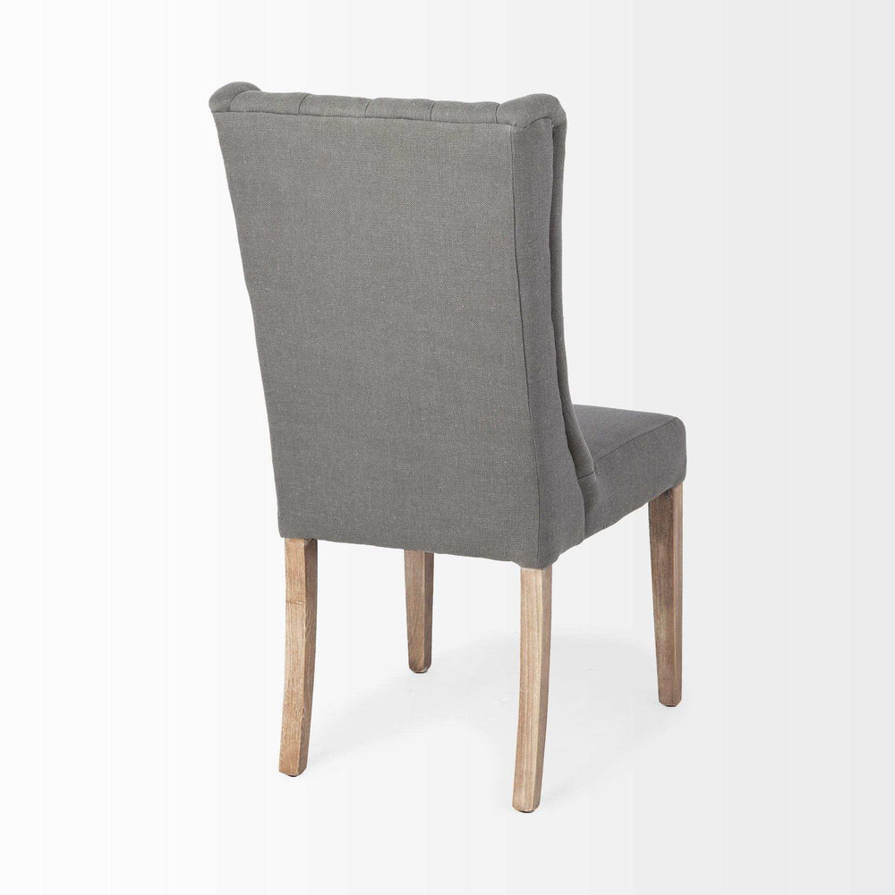 Tufted Gray And Brown Upholstered Linen Wing Back Dining Side Chair - Homeroots - Flyclothing LLC
