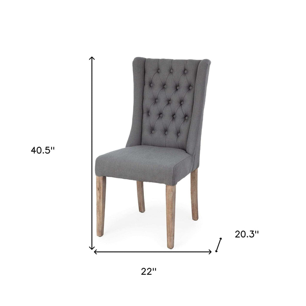 Tufted Gray And Brown Upholstered Linen Wing Back Dining Side Chair - Homeroots - Flyclothing LLC