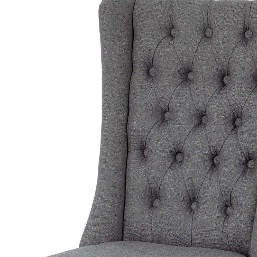 Tufted Gray And Brown Upholstered Linen Wing Back Dining Side Chair - Homeroots - Flyclothing LLC
