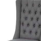 Tufted Gray And Brown Upholstered Linen Wing Back Dining Side Chair - Homeroots - Flyclothing LLC