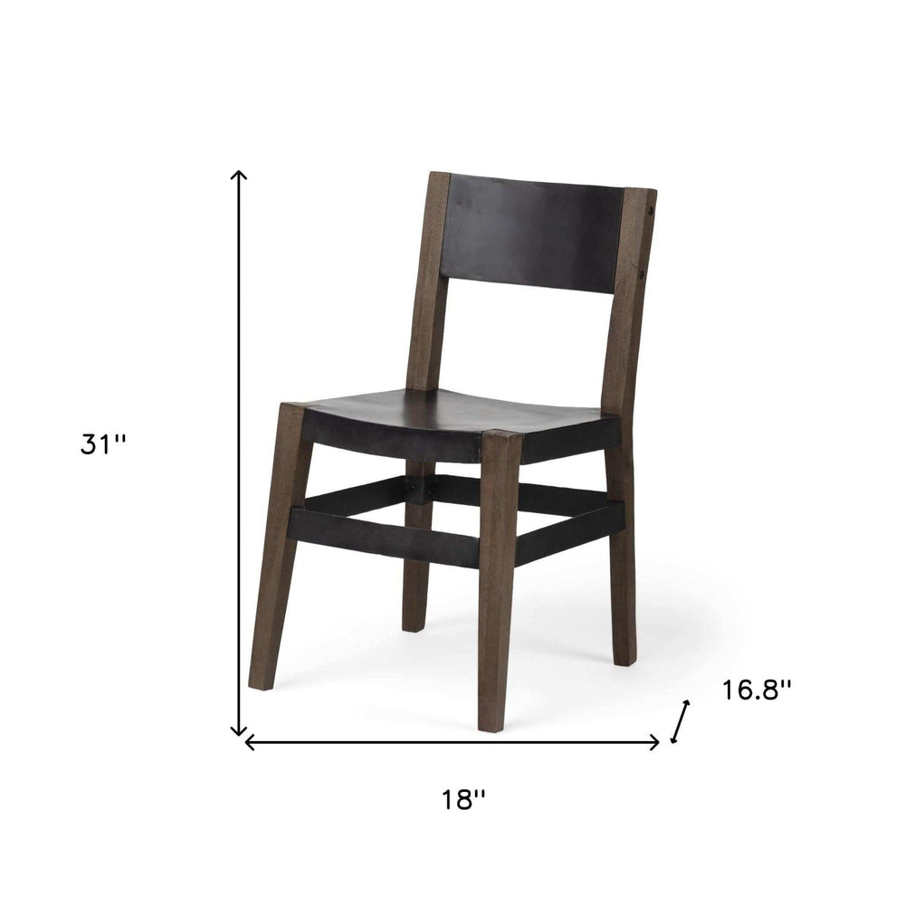 Black And Brown Metal and Wood Open Back Dining Side Chair - Homeroots - Flyclothing LLC