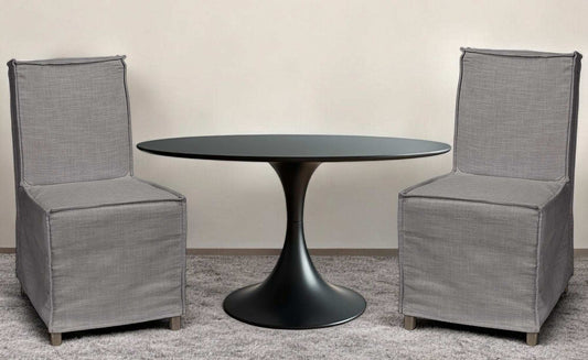 Set Of Two Gray And Brown Slipcovered Wood Parsons Chairs - Homeroots - Flyclothing LLC