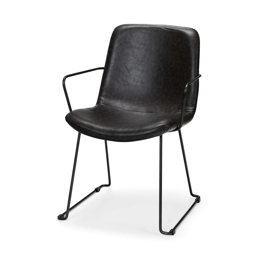Black Upholstered Faux Leather Dining Arm Chair - Homeroots - Flyclothing LLC