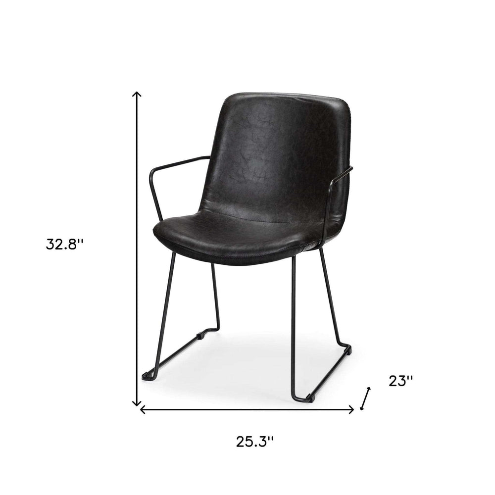 Black Upholstered Faux Leather Dining Arm Chair - Homeroots - Flyclothing LLC