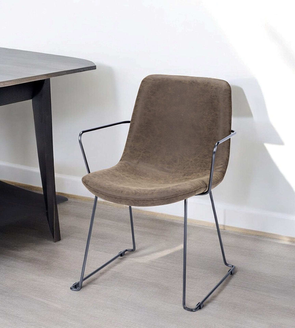 Brown And Black Upholstered Faux Leather Dining Arm Chair - Homeroots - Flyclothing LLC