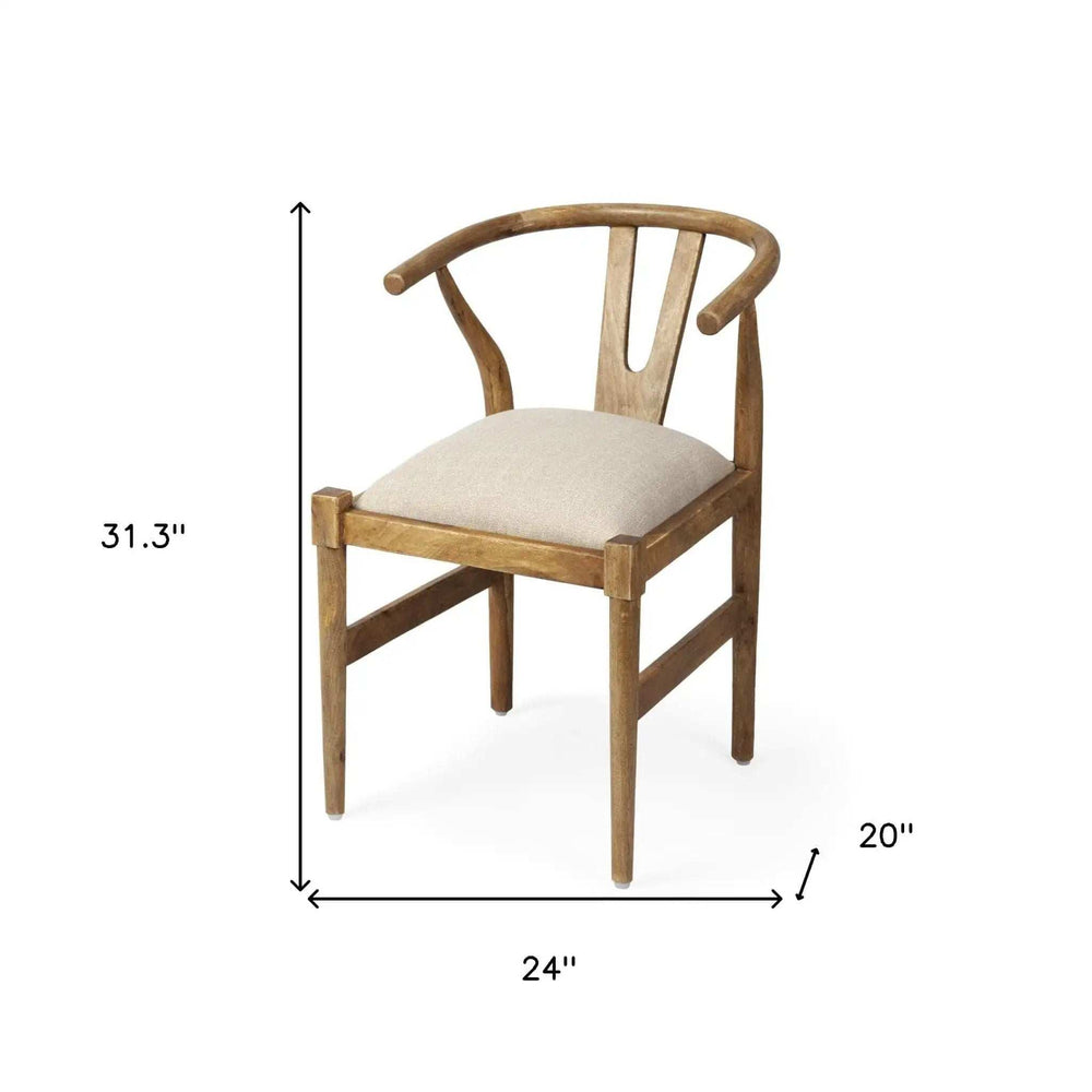 Beige And Brown Upholstered Fabric Wishbone Back - Homeroots - Flyclothing LLC