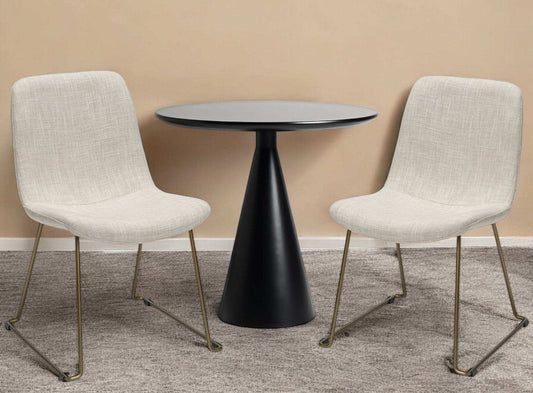 Set Of Two Cream And Gold Upholstered Fabric Side Chairs - Homeroots - Flyclothing LLC