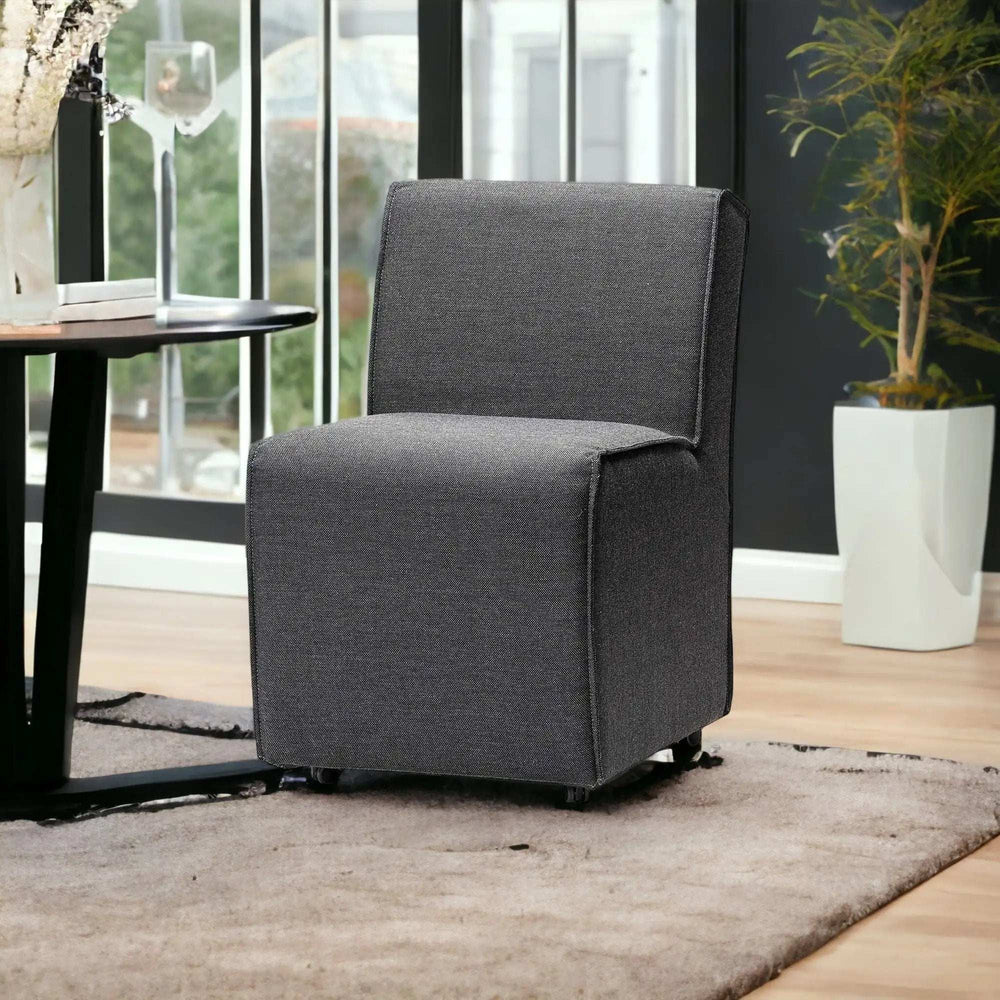 Set of Two Gray Upholstered Fabric Dining Side Chairs With Wheels - Homeroots - Flyclothing LLC