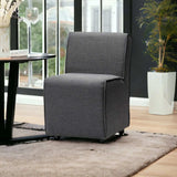 Set of Two Gray Upholstered Fabric Dining Side Chairs With Wheels - Homeroots - Flyclothing LLC