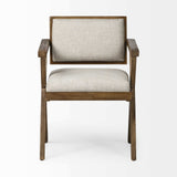 Cream And Brown Upholstered Fabric Open Back Dining Arm Chair - Homeroots - Flyclothing LLC