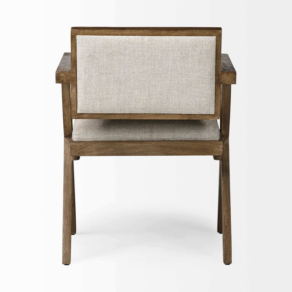 Cream And Brown Upholstered Fabric Open Back Dining Arm Chair - Homeroots - Flyclothing LLC