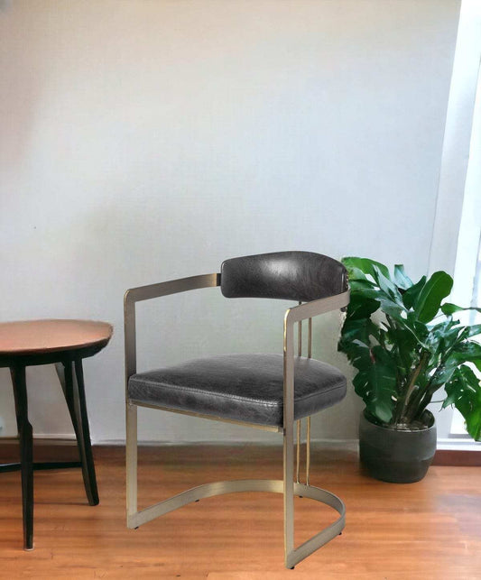 Black And Gold Upholstered Leather Open Back Dining Arm Chair - Homeroots - Flyclothing LLC