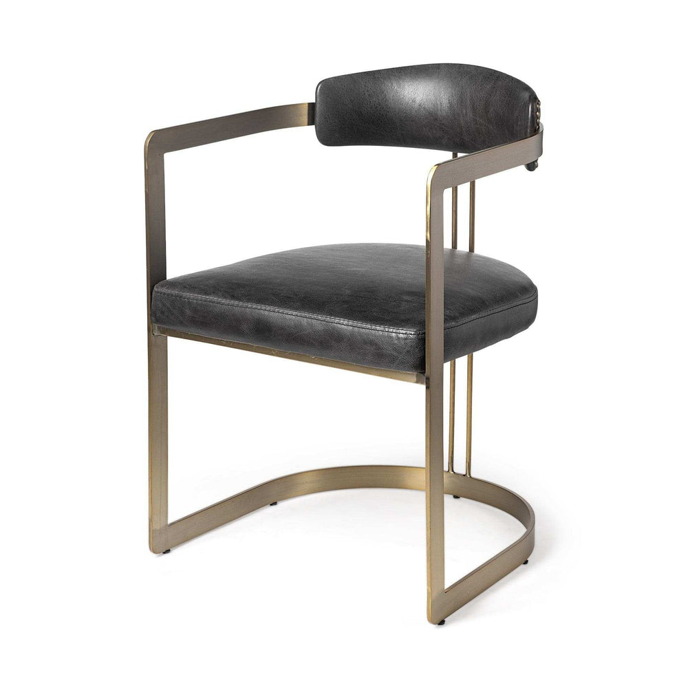 Black And Gold Upholstered Leather Open Back Dining Arm Chair - Homeroots - Flyclothing LLC