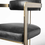 Black And Gold Upholstered Leather Open Back Dining Arm Chair - Homeroots - Flyclothing LLC