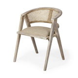 Beige And Gray Upholstered Linen Curved Back Dining Arm Chair - Homeroots - Flyclothing LLC