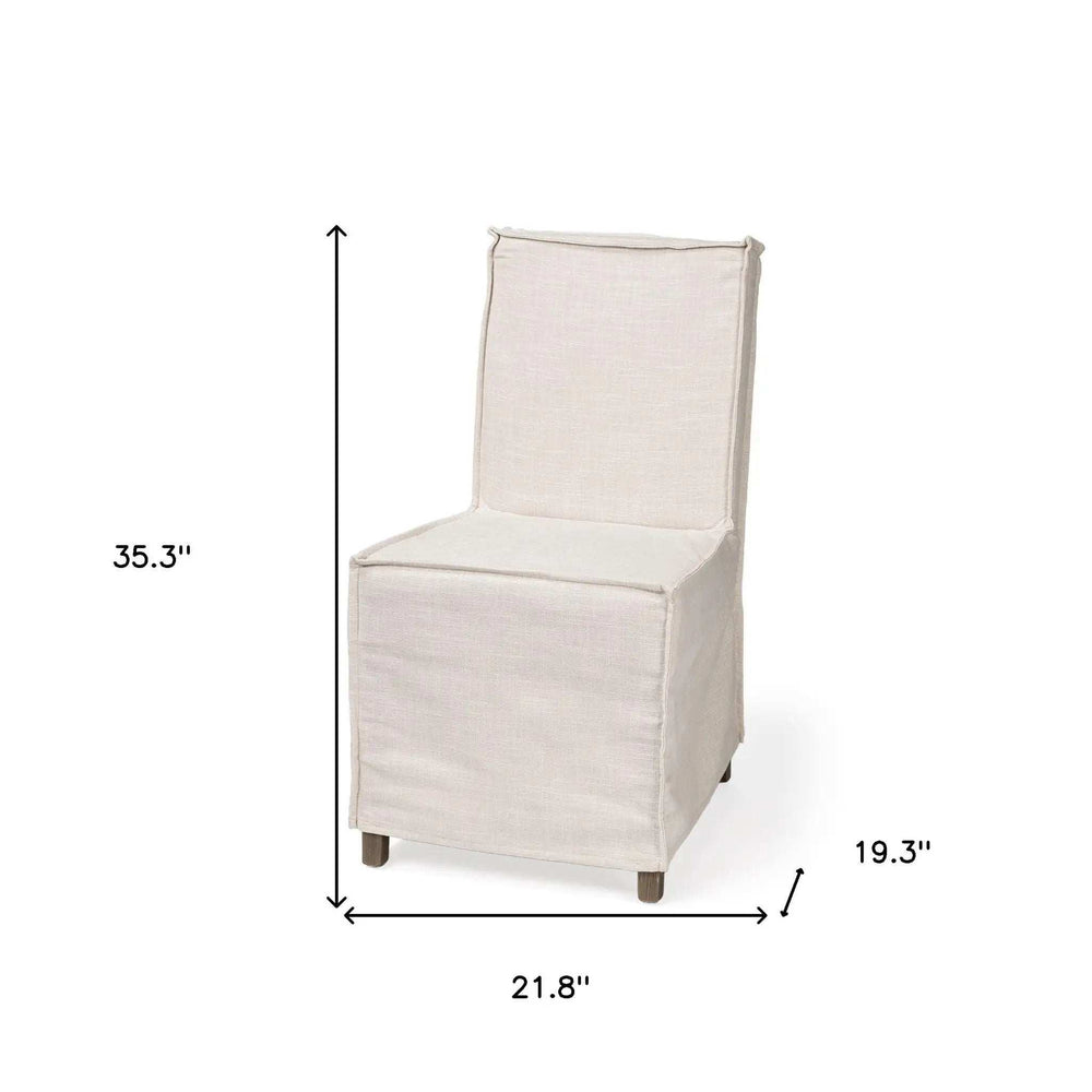 Beige And Brown Slipcovered Wood Parsons chair - Homeroots - Flyclothing LLC