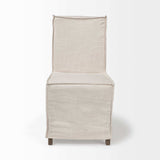 Beige And Brown Slipcovered Wood Parsons chair - Homeroots - Flyclothing LLC