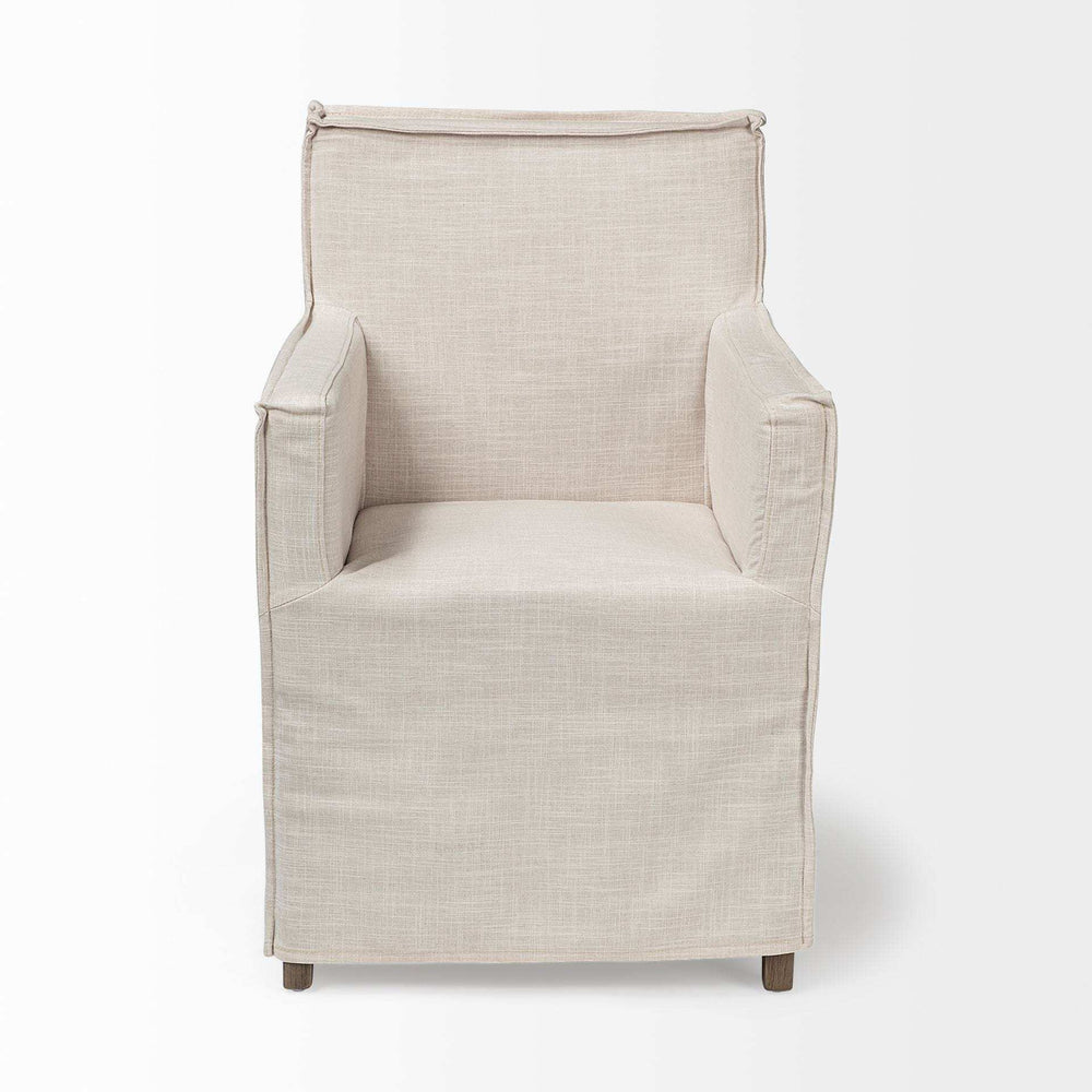 Cream And Brown Slipcovered Wood Dining Arm Chair - Homeroots - Flyclothing LLC