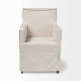 Cream And Brown Slipcovered Wood Dining Arm Chair - Homeroots - Flyclothing LLC