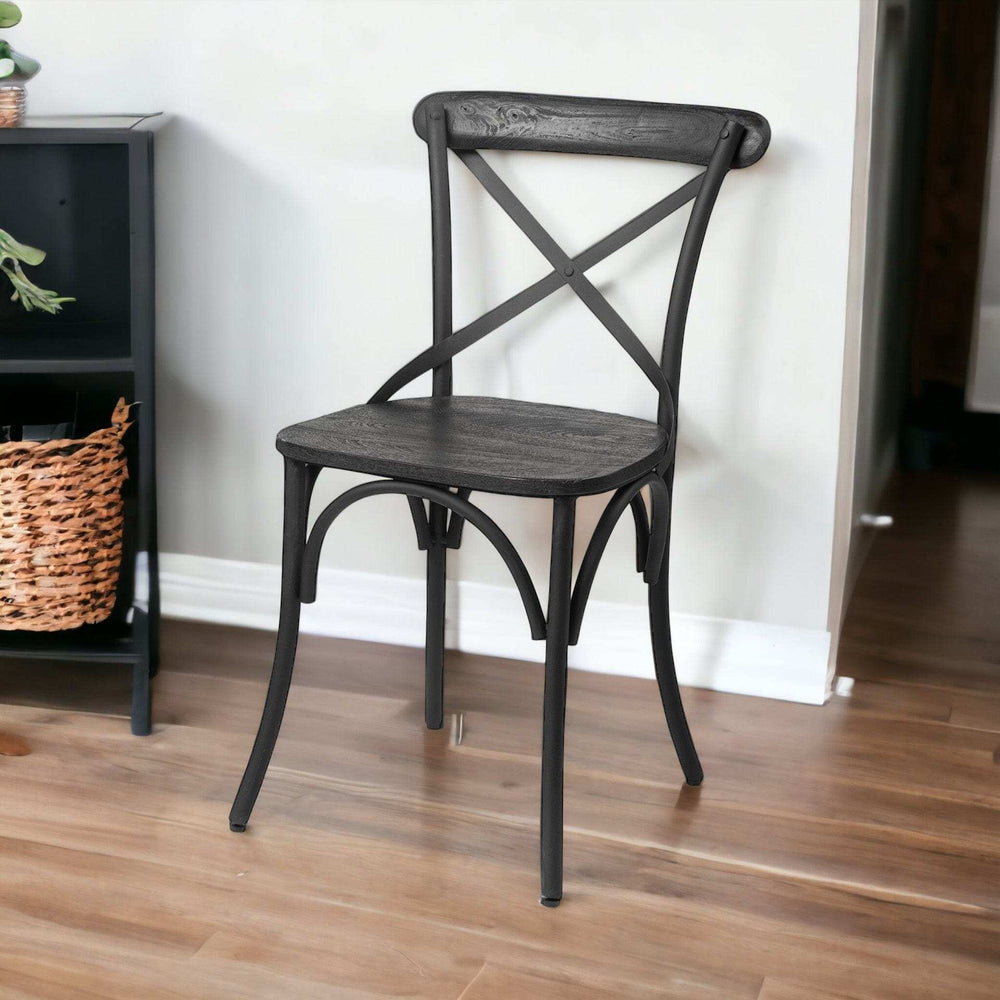 Set Of Two Black Wood Cross Back Side Chairs - Homeroots - Flyclothing LLC