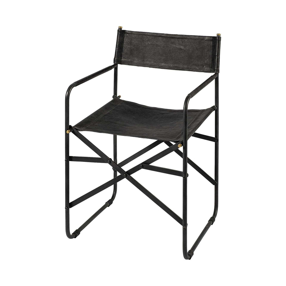 Black Leather Metal Open Back Dining Arm Chair - Homeroots - Flyclothing LLC