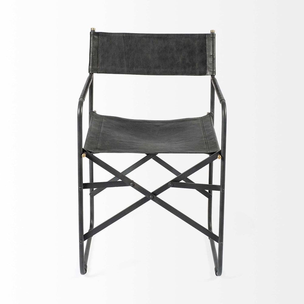 Black Leather Metal Open Back Dining Arm Chair - Homeroots - Flyclothing LLC