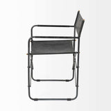Black Leather Metal Open Back Dining Arm Chair - Homeroots - Flyclothing LLC