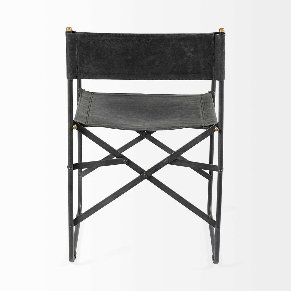 Black Leather Metal Open Back Dining Arm Chair - Homeroots - Flyclothing LLC