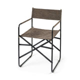 Brown And Black Leather Metal Open Back Dining Arm Chair - Homeroots - Flyclothing LLC
