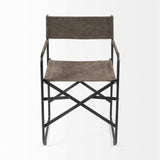Brown And Black Leather Metal Open Back Dining Arm Chair - Homeroots - Flyclothing LLC