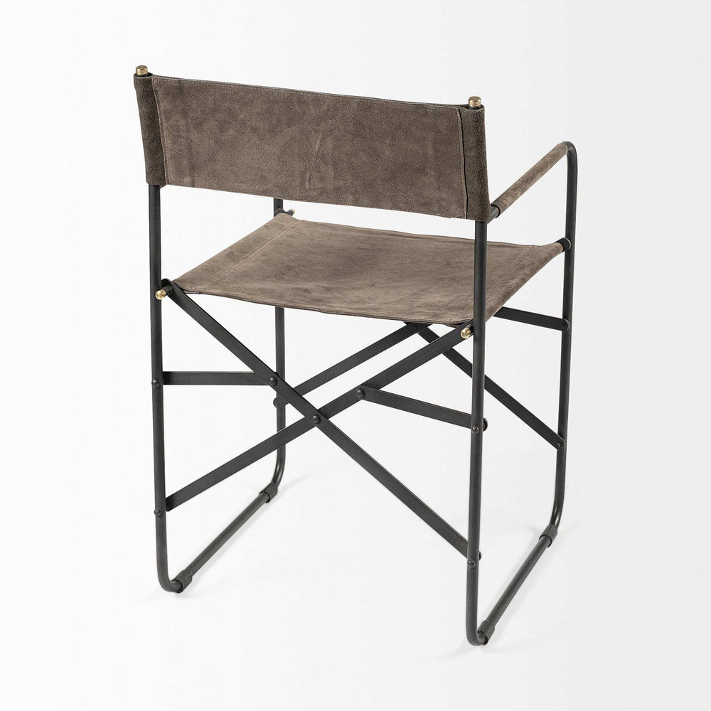 Brown And Black Leather Metal Open Back Dining Arm Chair - Homeroots - Flyclothing LLC