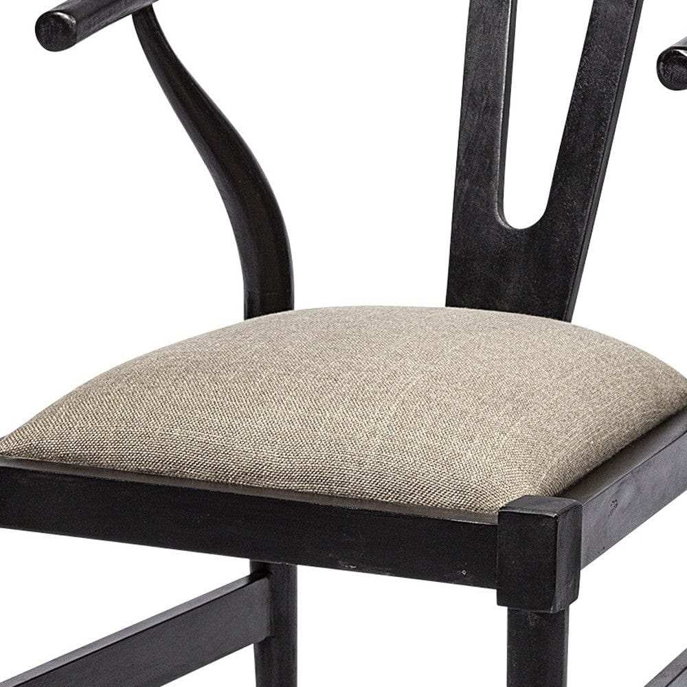 Beige And Black Upholstered Linen Wishbone Back Dining Side Chair - Homeroots - Flyclothing LLC