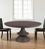 60" Gray Rounded Solid Wood Pedestal Base Dining Table - Homeroots - Flyclothing LLC