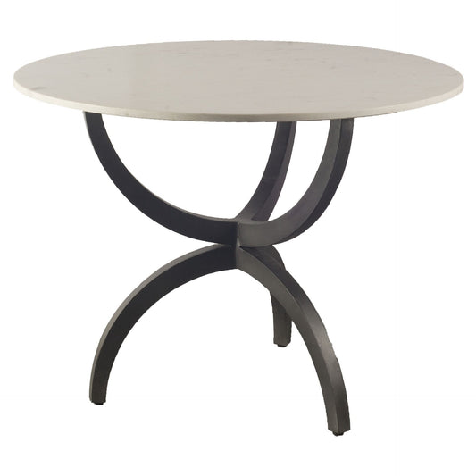 40" Off White And Black Rounded Marble And Metal Three Leg Base Dining Table - Homeroots