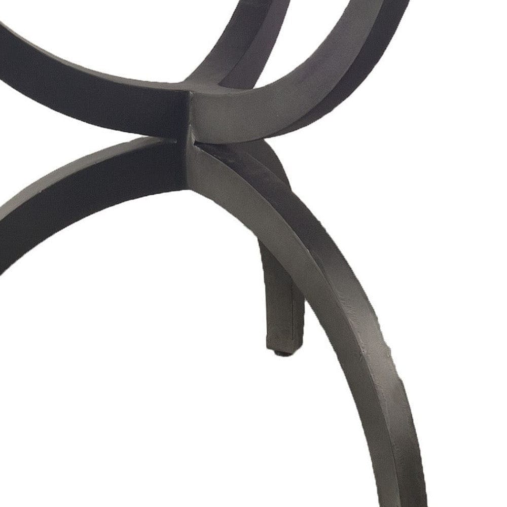 40" Off White And Black Rounded Marble And Metal Three Leg Base Dining Table - Homeroots - Flyclothing LLC