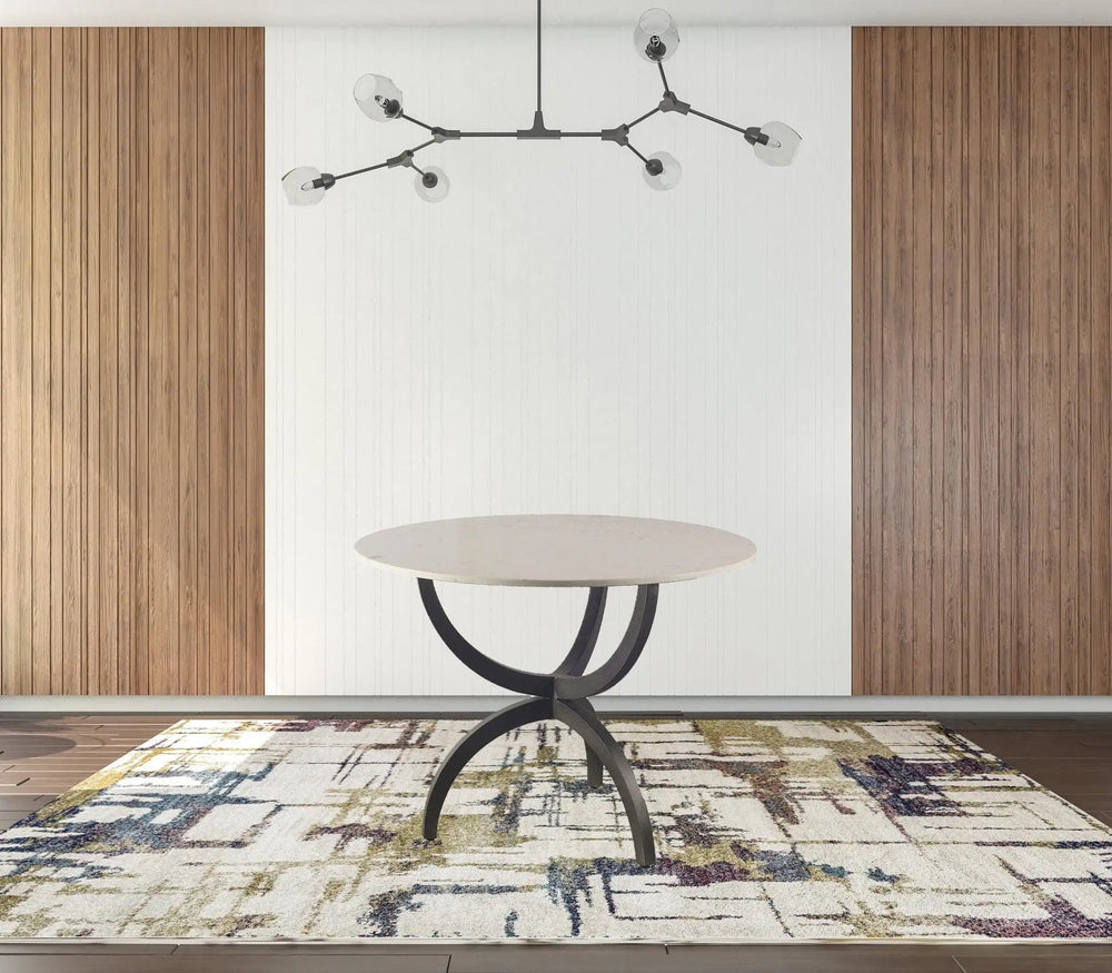 40" Off White And Black Rounded Marble And Metal Three Leg Base Dining Table - Homeroots - Flyclothing LLC