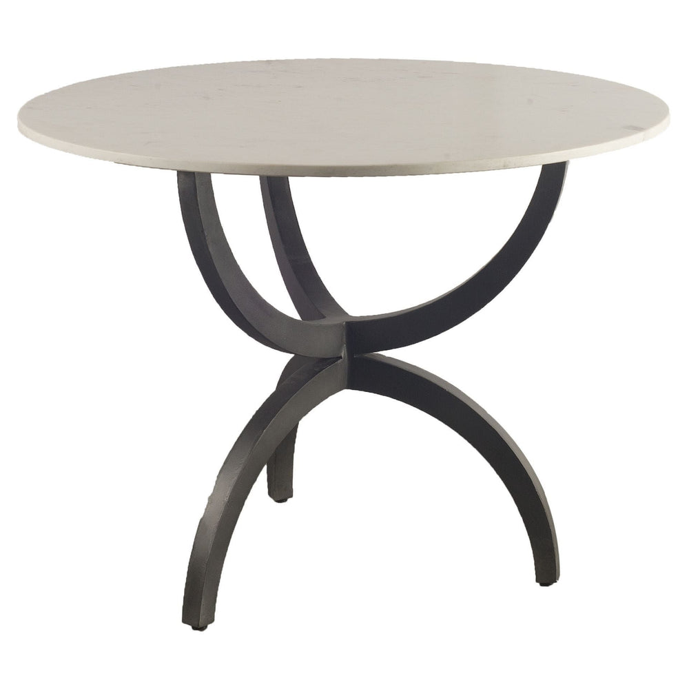 40" Off White And Black Rounded Marble And Metal Three Leg Base Dining Table - Homeroots - Flyclothing LLC