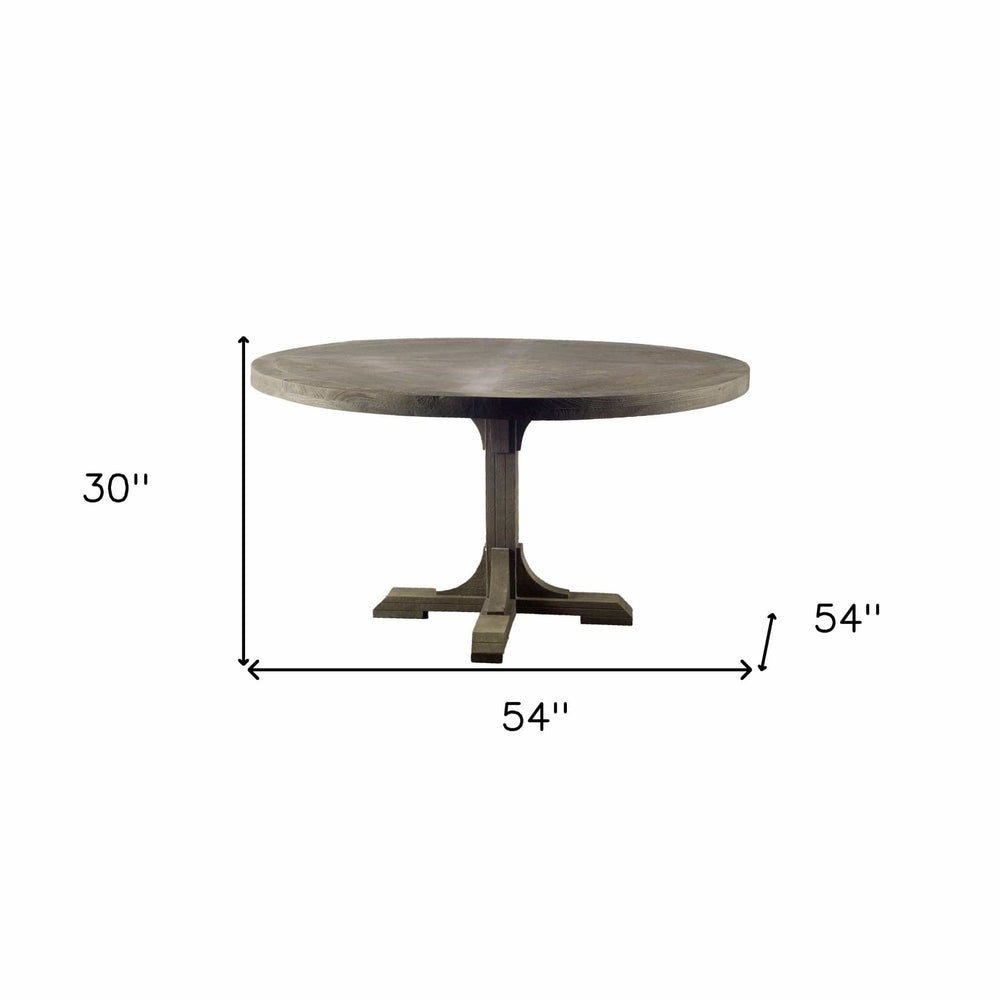 54" Brown Rounded Solid Wood Pedestal Base Dining Table - Homeroots - Flyclothing LLC